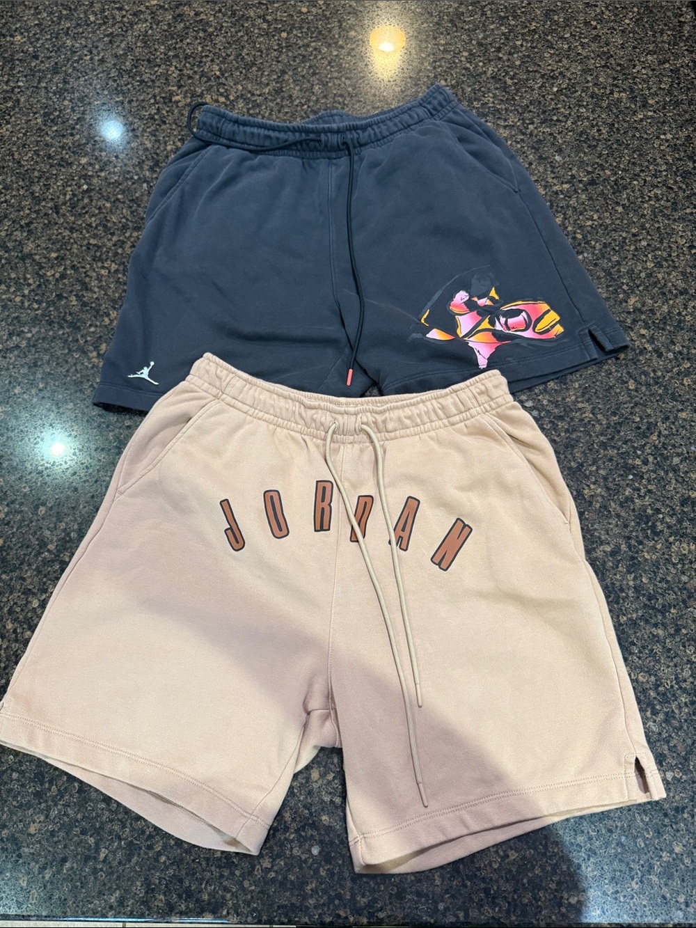 Jordan Men's Athletic Shorts — Black & Tan Graphic and Logo Pair